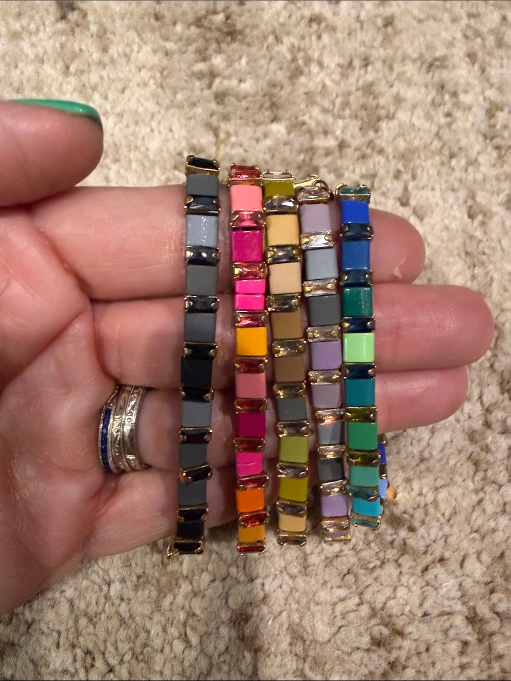 Anthropologie Multicolor Enamel Tile Stretch Bracelets